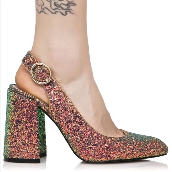 Shellys London Chester Peacock Glitter Heel Sandal - Picture 1 of 8